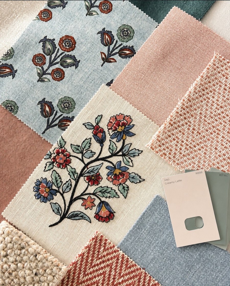 Fabric and paint swatches selected during a client consultation